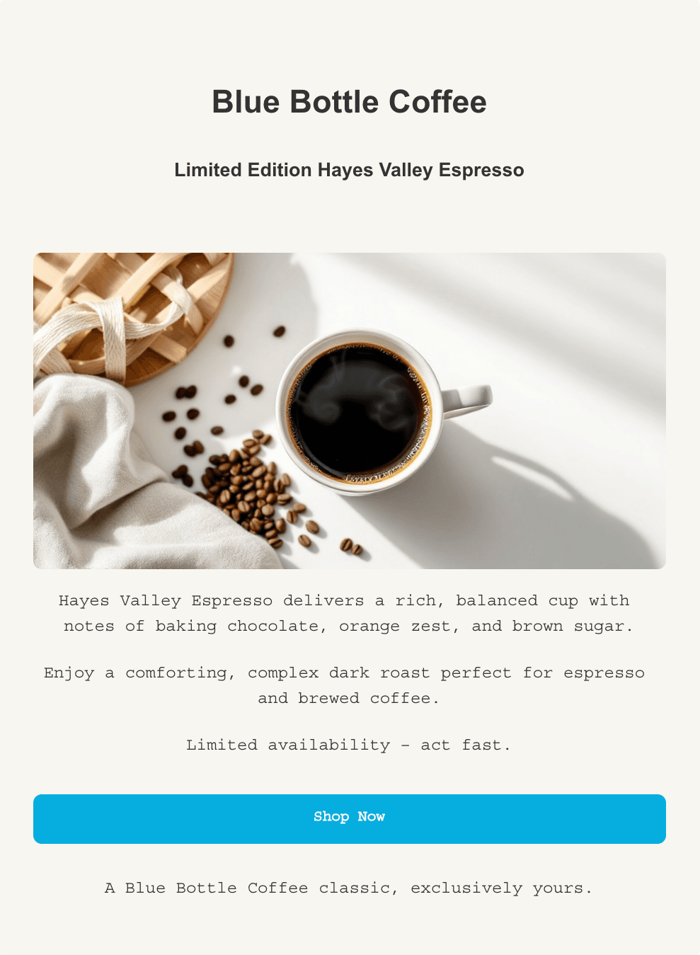 Coffee product promotional email template