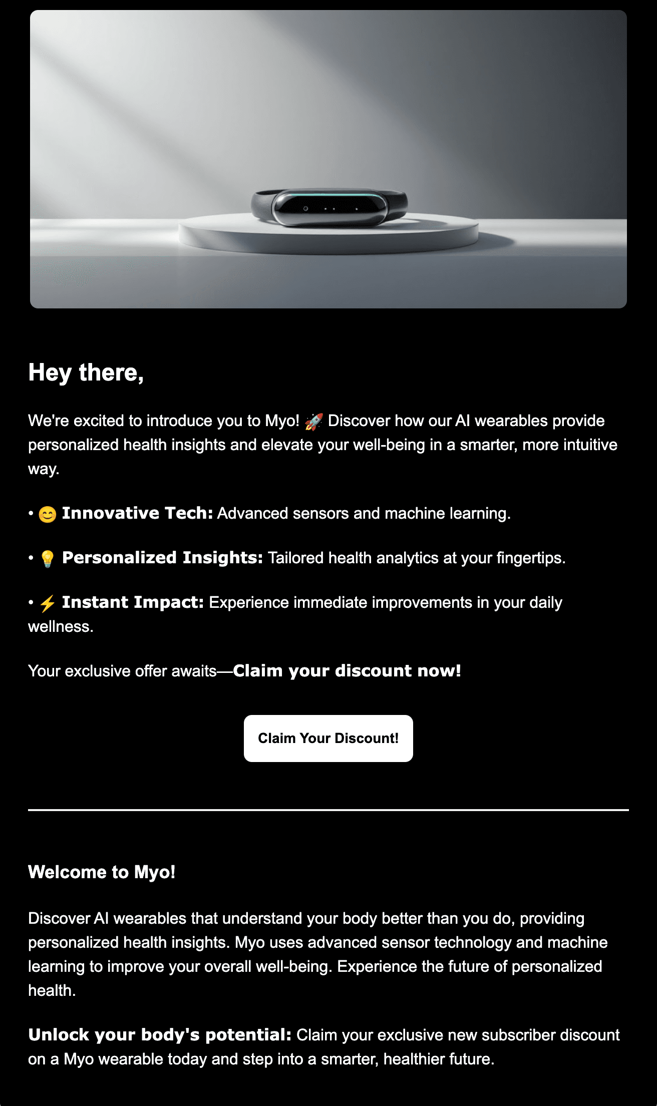 Wearable tech promotional email template
