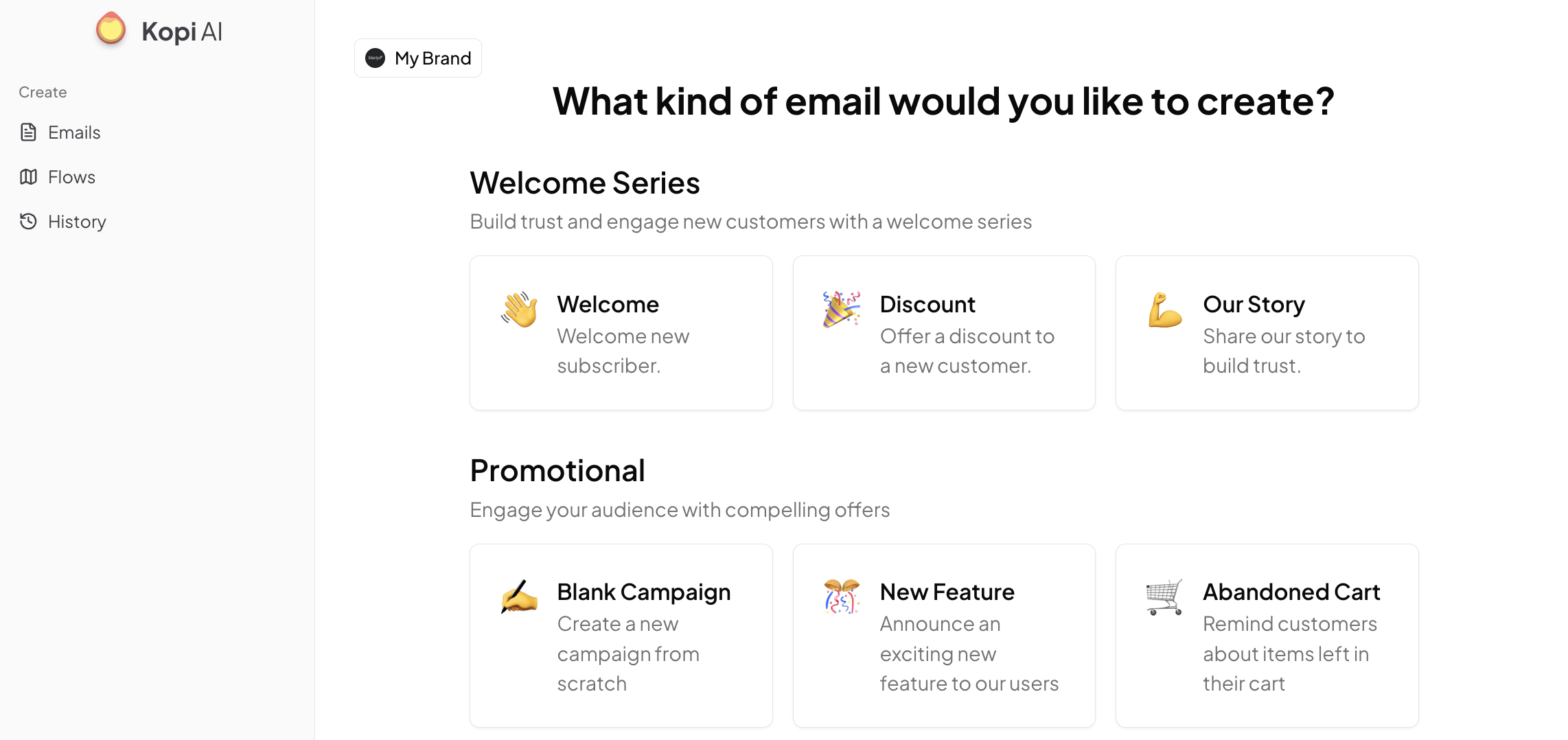 Kopi Email Generator Interface